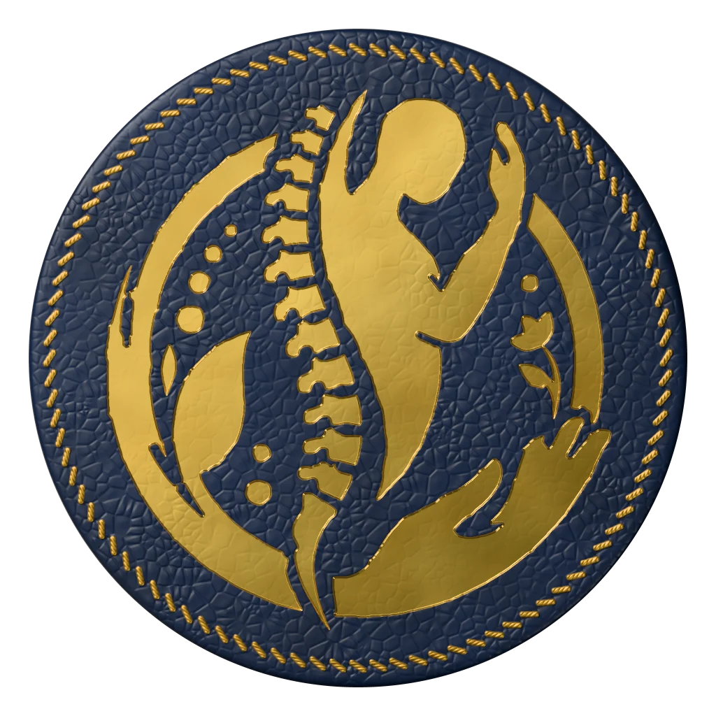 The Elbow Room Network seal: the Elbow Room emblem stamped in gold foil on navy leather
